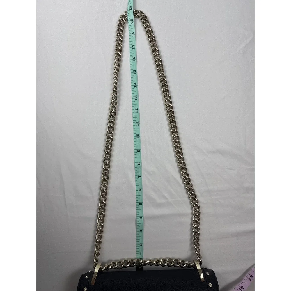 Kate Spade New York Black Saffiano Bow Studded Chain Crossbody Bag #mc